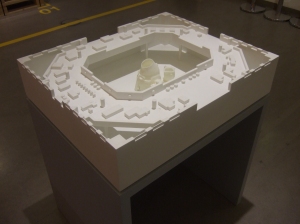 Photo showing handmade architectural model of the exhibition space